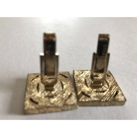 Vintage 1950's Square Cufflinks With Green Inlaid Gold Edges Stamped Sterling - Picture 10 of 10